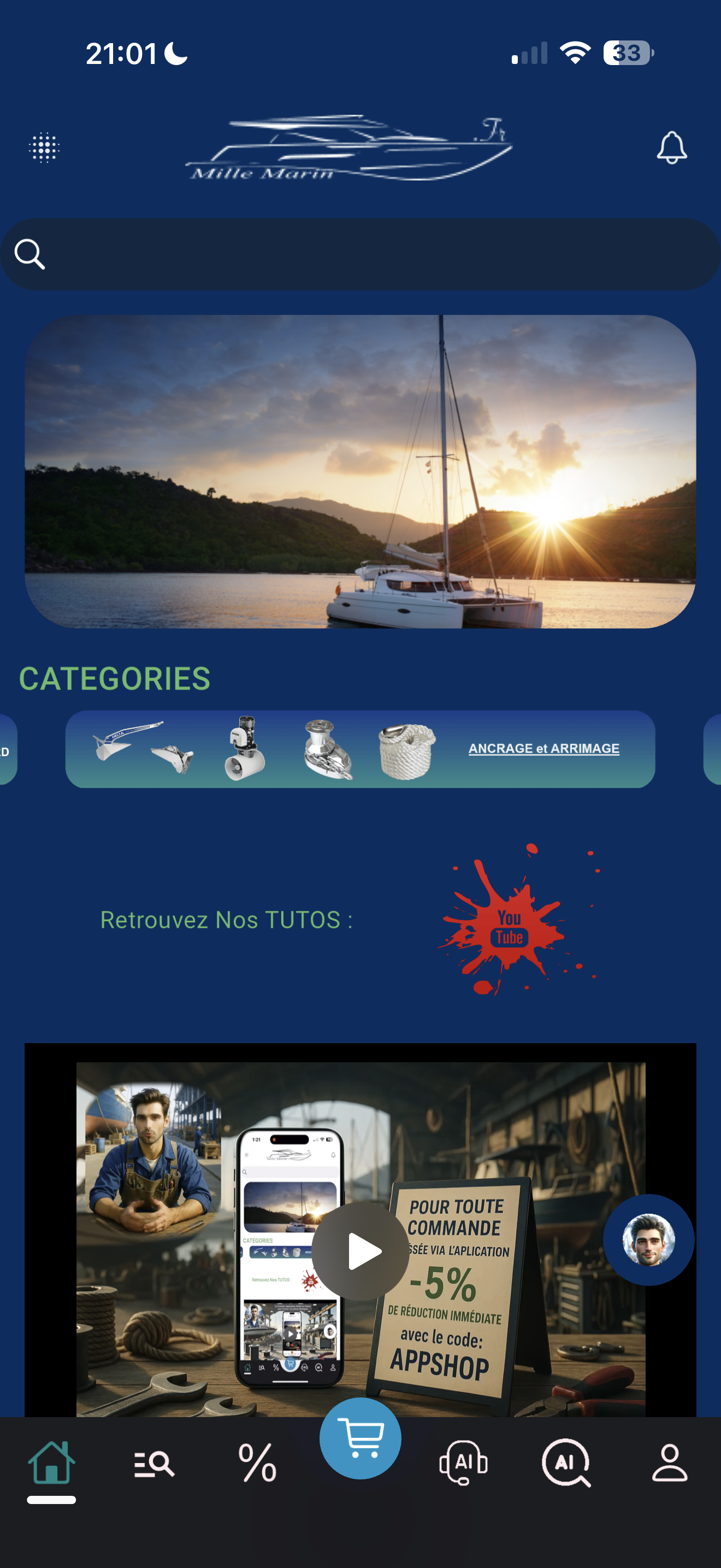 Page d'accueil de l'application Mille-Marin