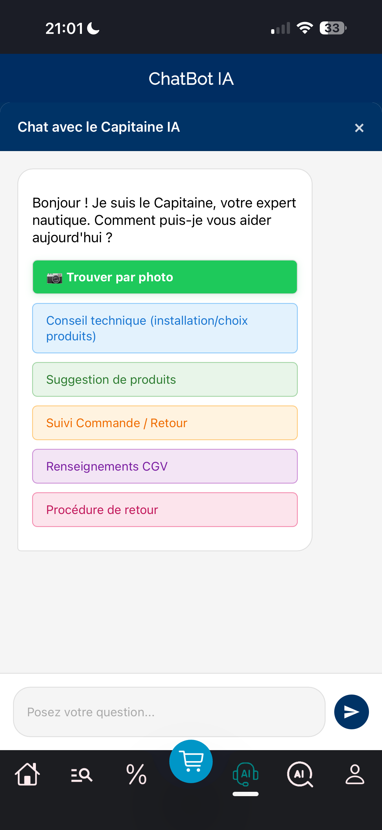 Chatbot IA Le Capitaine dans l'application