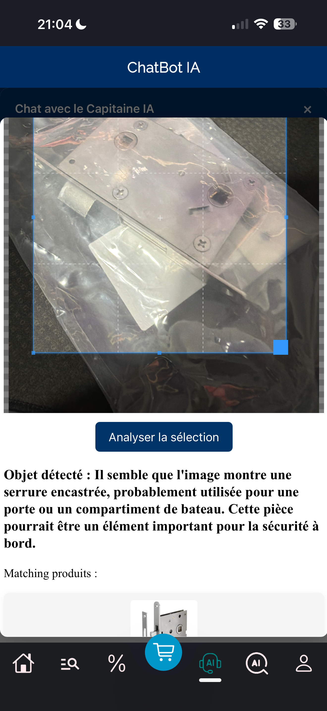 Reconnaissance de pièces par photo dans l'application
